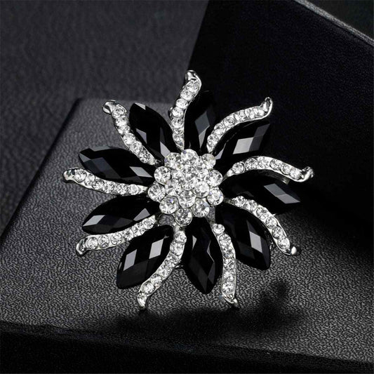 Black & Cubic Zirconia Floral Brooch