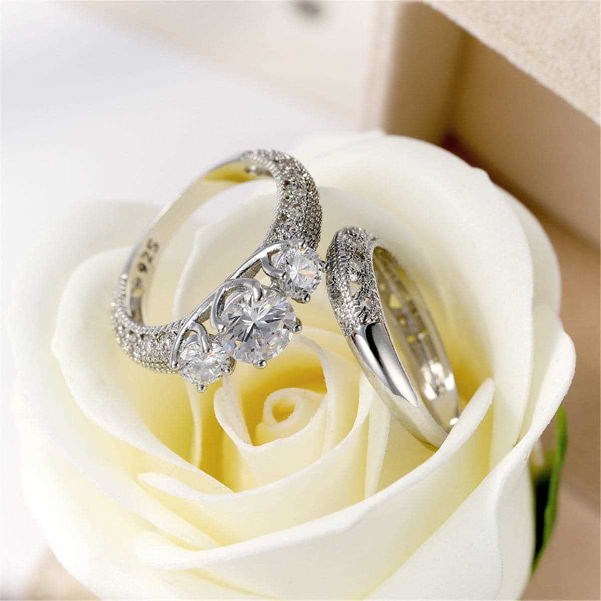 Cubic Zirconia & Silvertone Band Set