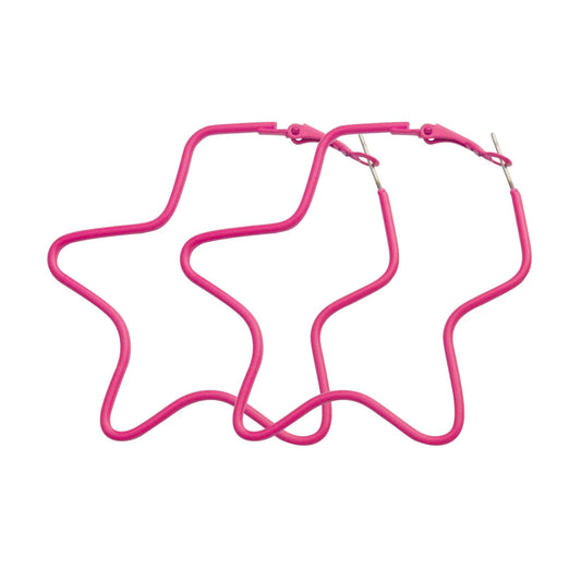 Rose Enamel & Silvertone Star Hoop Earrings