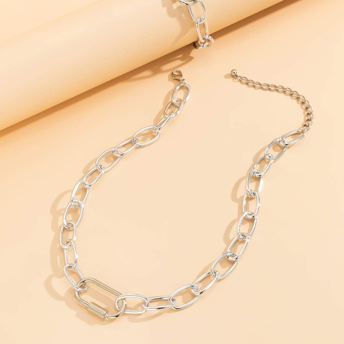 Silvertone Chunky Cable Chain & Bracelet Set