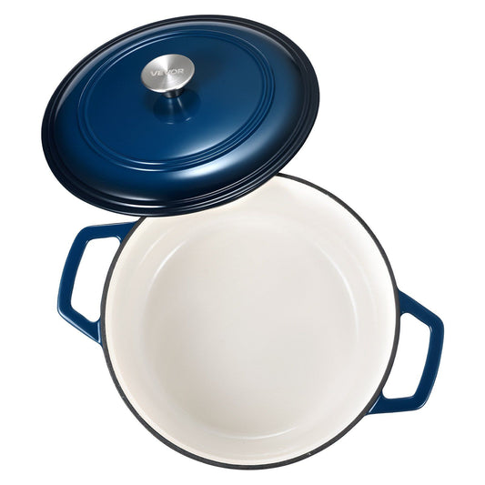 VEVOR Enameled Cast Iron Dutch Oven, 6 Quart Pot with Lid and Dual Handles, Heavy-Duty Durable Cookware Pan, Oven Induction Compatible up to 500&not;∞F, for Braising, Stews, Roasting, Bread Baking, Blue - Navy Blue