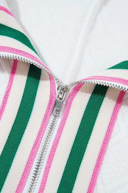Threaded Pear Kami Striped Collar Textured Blouse