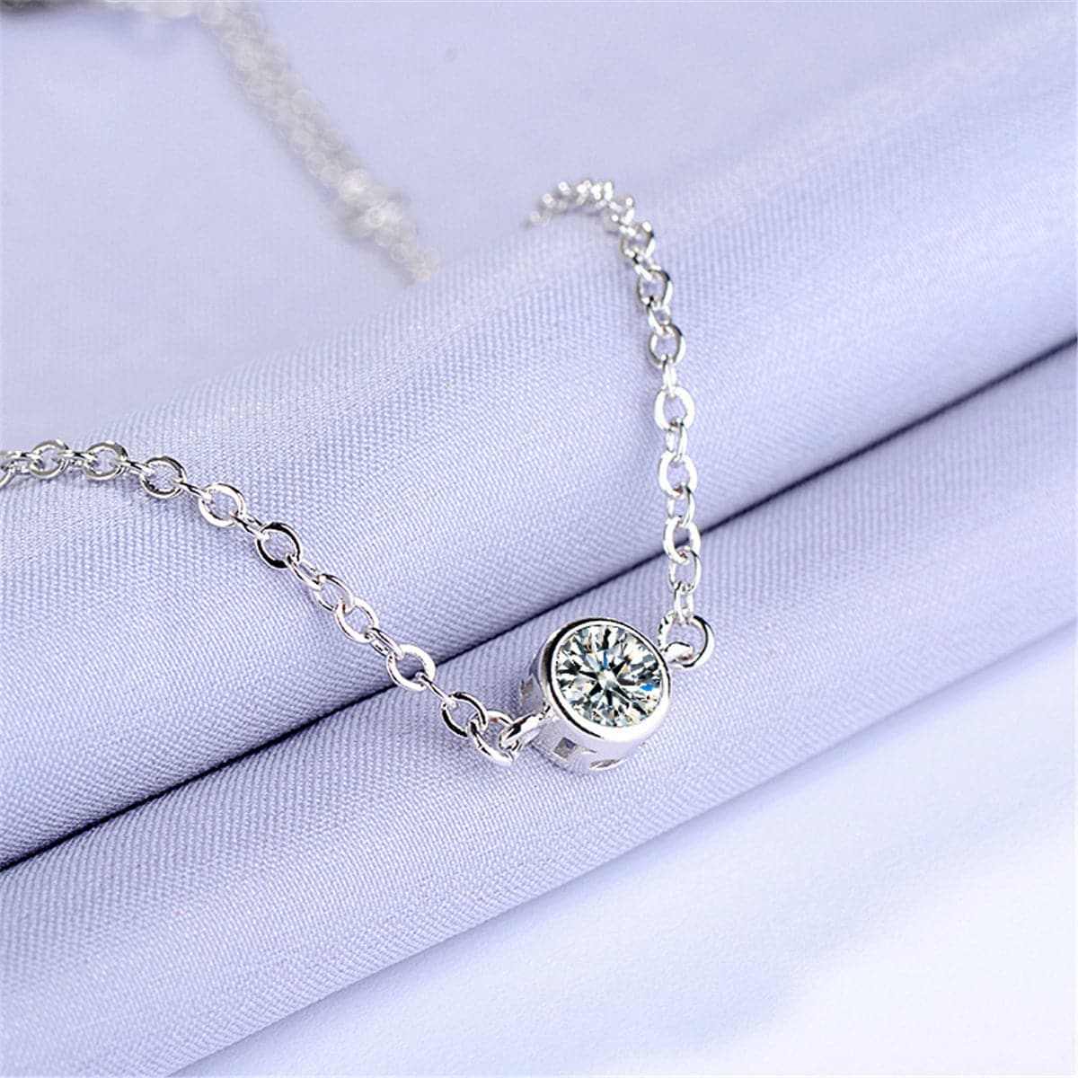 Cubic Zirconia & Silvertone Bezel Charm Bracelet
