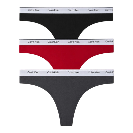 Calvin Klein Women's Thong 3-Pack — Black/ashford/tango Red