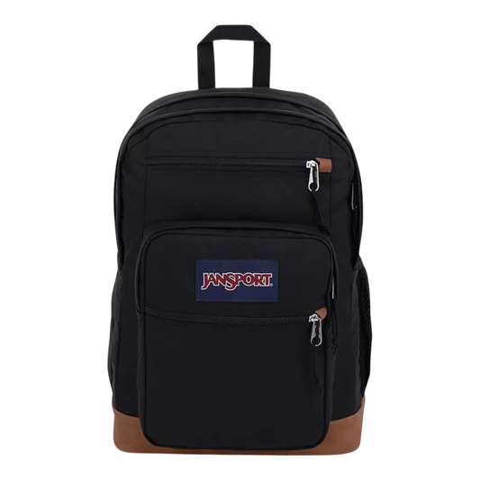 JanSport Cool Student Backpack 34L — Black Leather-Trim Laptop Pack
