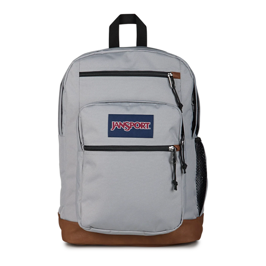 JanSport Cool Student Backpack 34L — Grounded Grey Leather-Trim Laptop Pack