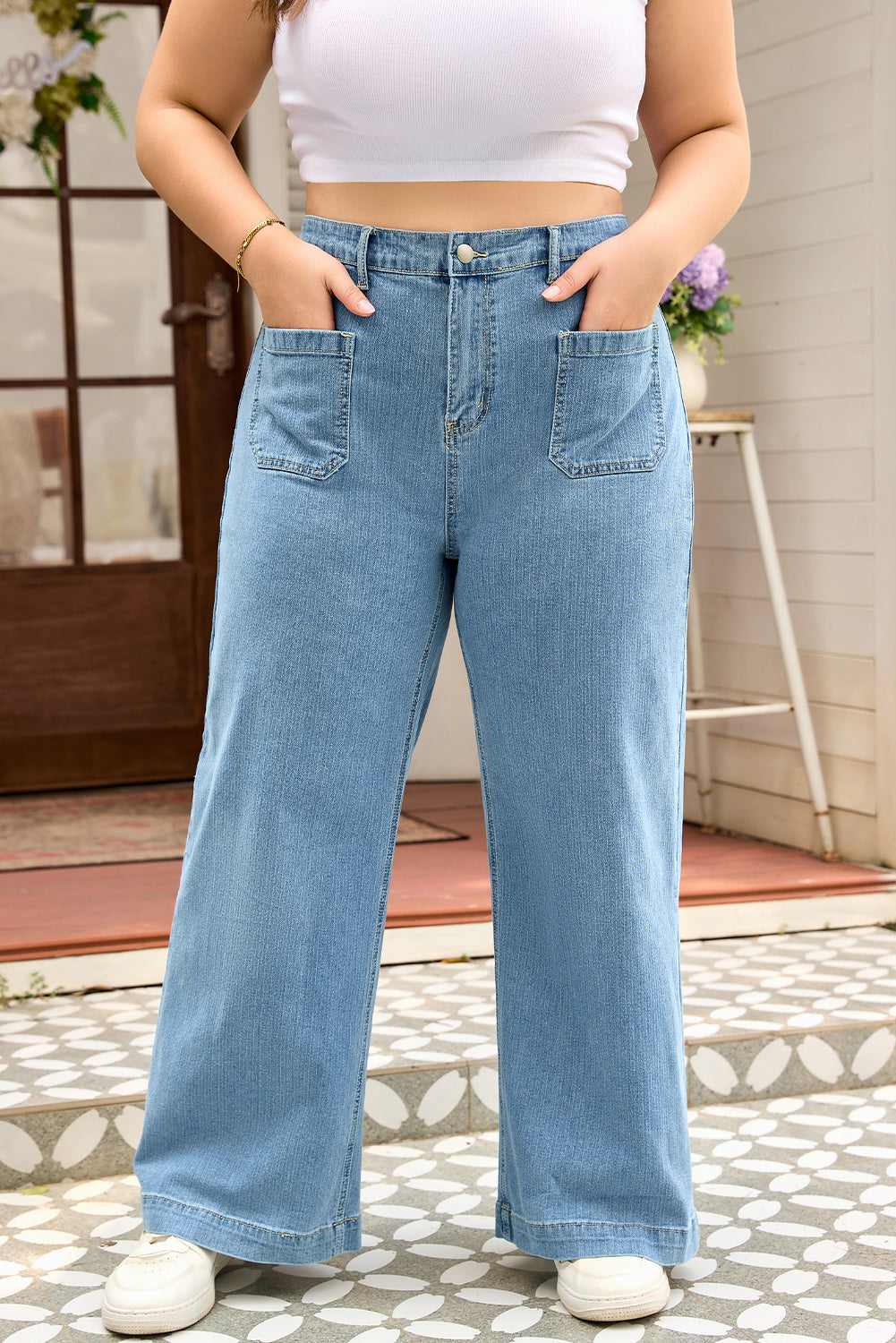 Adelyn Textured Wide Leg PLUS Jeans - Dusk Blue / 1X - 14W-16W