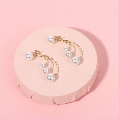 Pearl & Goldtone Curved Drop Earrings