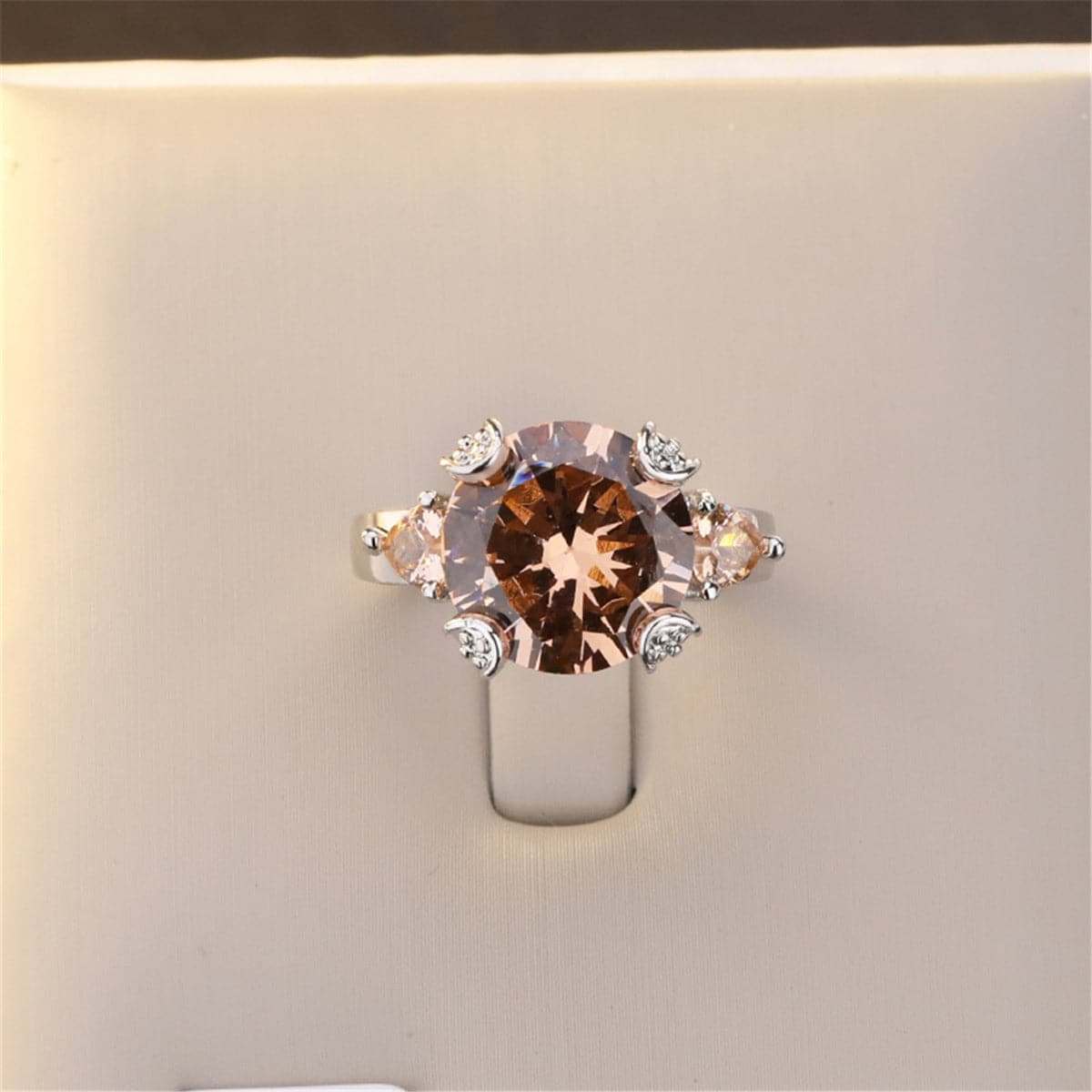 Champagne Crystal & Silvertone Oval-Cut Ring