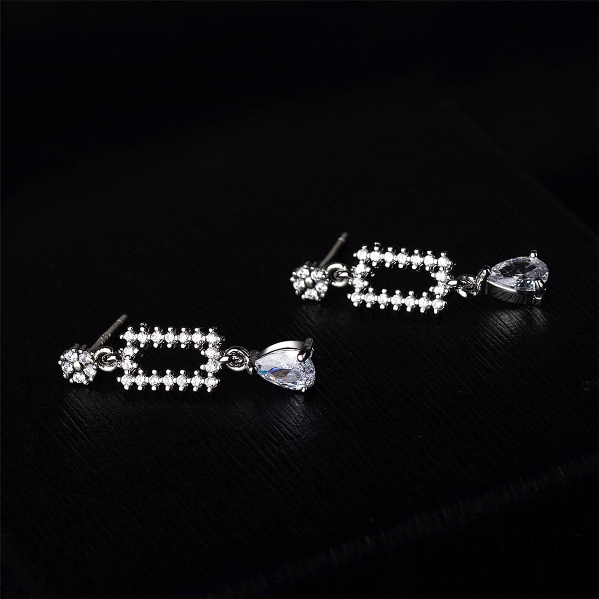 Cubic Zirconia & Crystal Silvertone Pear-Cut Geometric Drop Earrings