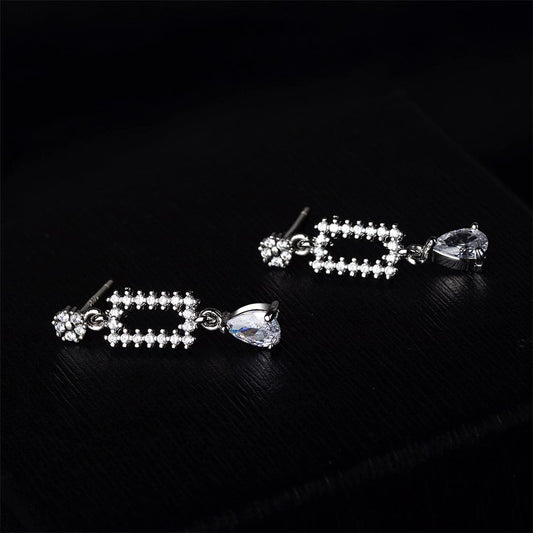Cubic Zirconia & Crystal Silvertone Pear-Cut Geometric Drop Earrings