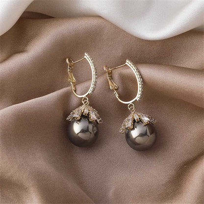 Gray Pearl & Cubic Zirconia Goldtone Huggie Earrings