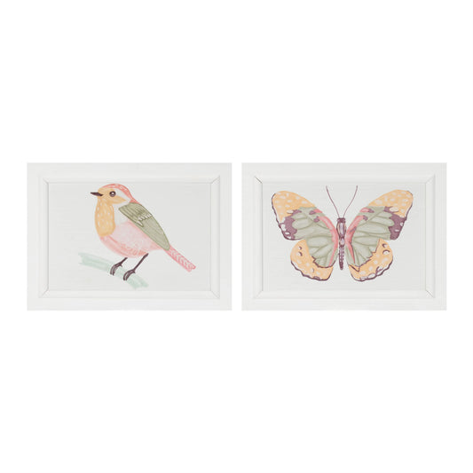Melrose International Framed Bird and Butterfly Wall Plaque (Set of 2)
