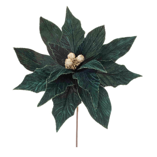 Melrose International Forest Green Poinsettia Stem (Set of 2)