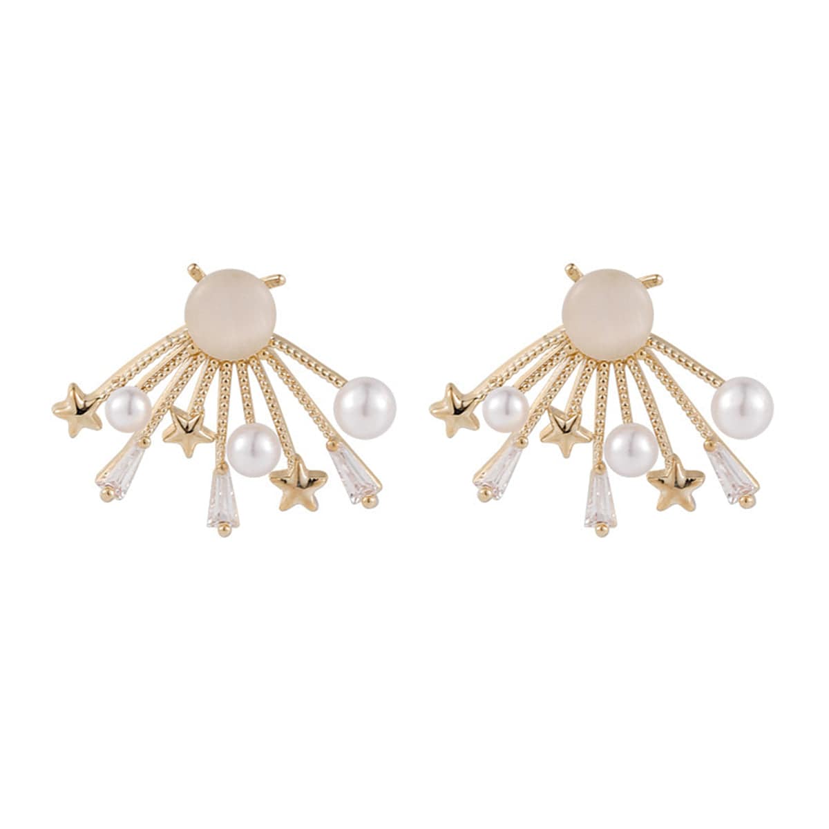 Cats Eye & Pearl Goldtone Star Stud Earrings
