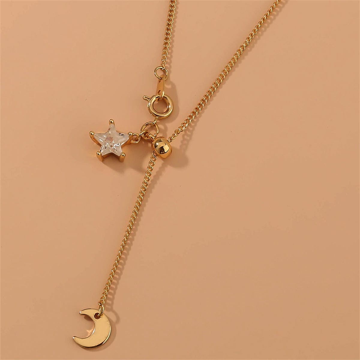 Cubic Zirconia & Goldtone Star Moon Lariat Necklace