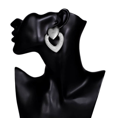 Silvertone Textured Open-Heart Drop Earrings