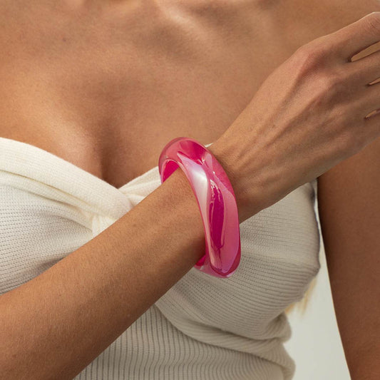 Iridescent & Rose Resin Uneven Bangle