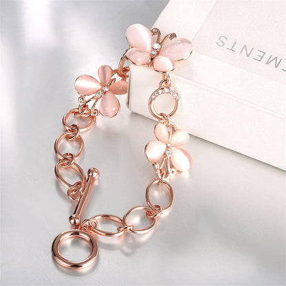 Cats Eye & Cubic Zirconia Rose Goldtone Butterfly Bracelet
