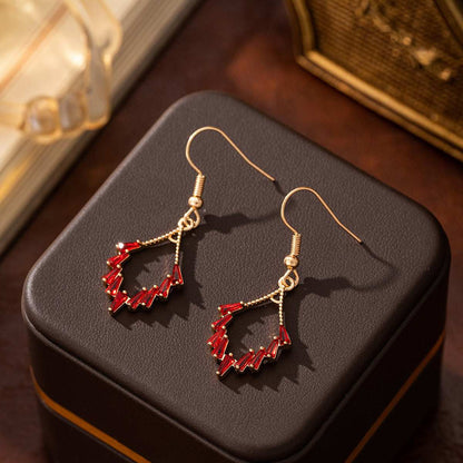 Red Cubic Zirconia & Goldtone Rhombus Hook Earrings