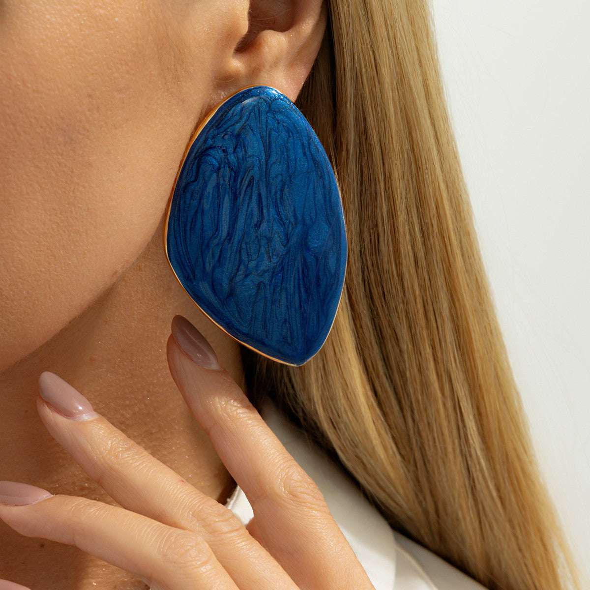 Blue Enamel & Goldtone Drop Statement Stud Earrings