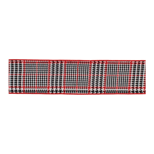 Melrose International Red and Black Houndstooth Plaid Wired Ribbon 4" x 10yds