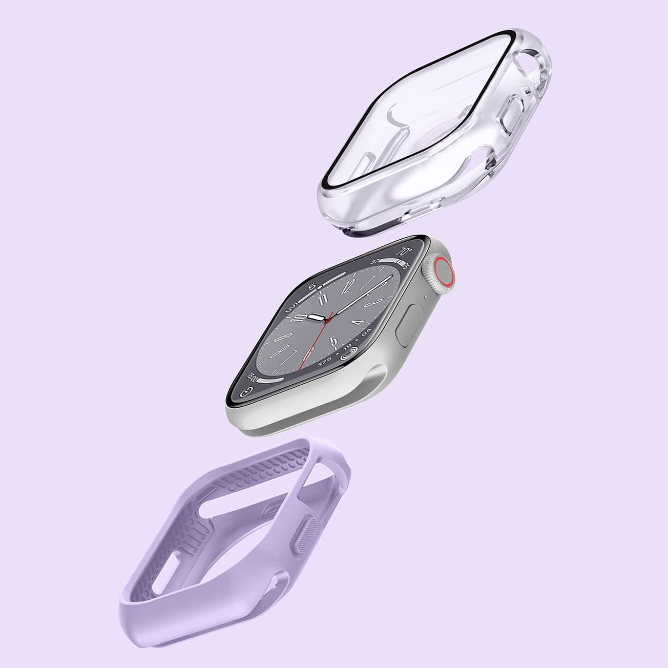 Itskins Hybrid R // 360 Solid for Apple Watch Series 8/7 (41mm), Protective Apple Watch Cover with Tempered Glass Screen Protector and Bumper, Military Shockproof Cover - Light Purple