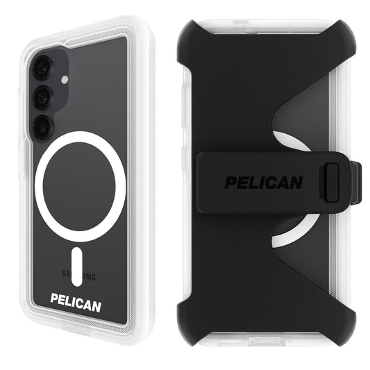 Pelican Voyager Samsung Galaxy S25 Case [Magnetic and Wireless Charging] Rugged Phone Case w/ 18ft Mil-Std Drop Protection - Heavy Duty Cover W/Belt Clip Holster for Samsung Galaxy S25 6.2" - Clear
