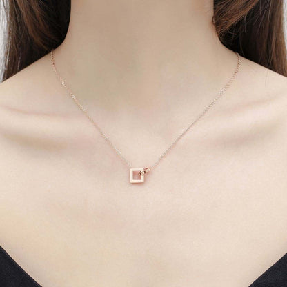Rose Goldtone Open Square & Circle Pendant Necklace
