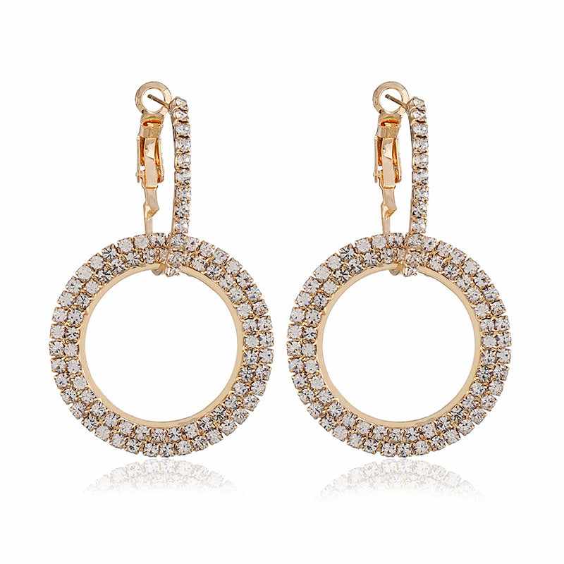 Cubic Zirconia & Goldtone Interlock Circle Drop Earrings