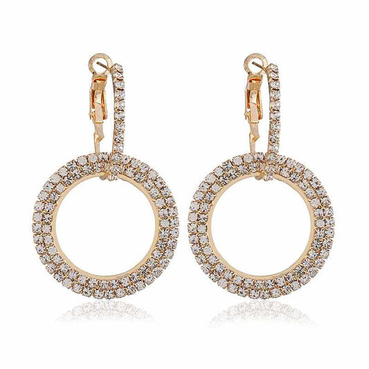 Cubic Zirconia & Goldtone Interlock Circle Drop Earrings