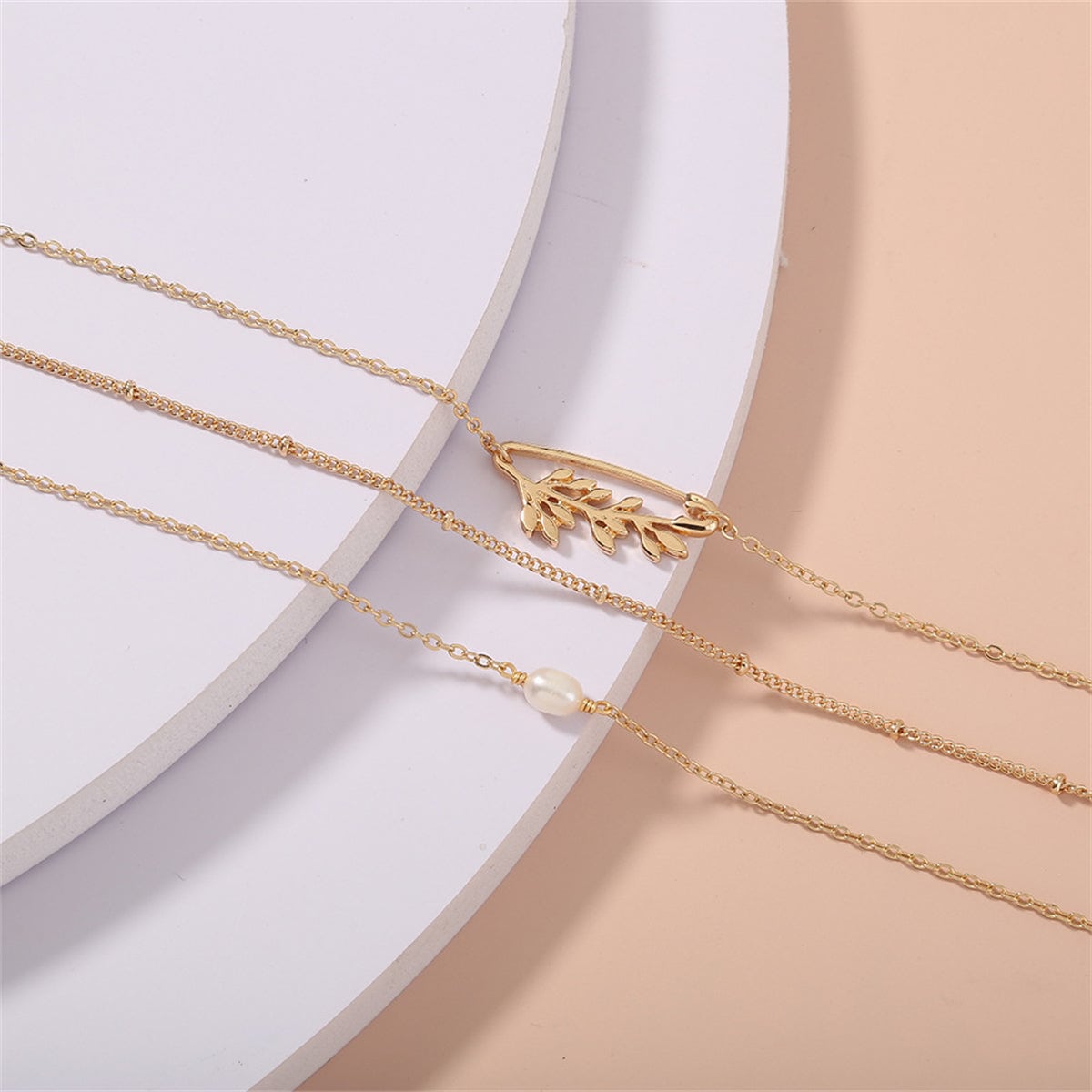 Pearl & Goldtone Branch Charm Bracelet Set