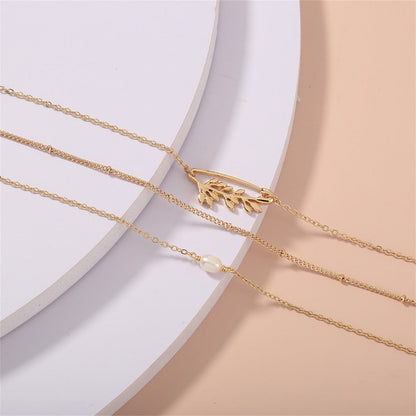 Pearl & Goldtone Branch Charm Bracelet Set