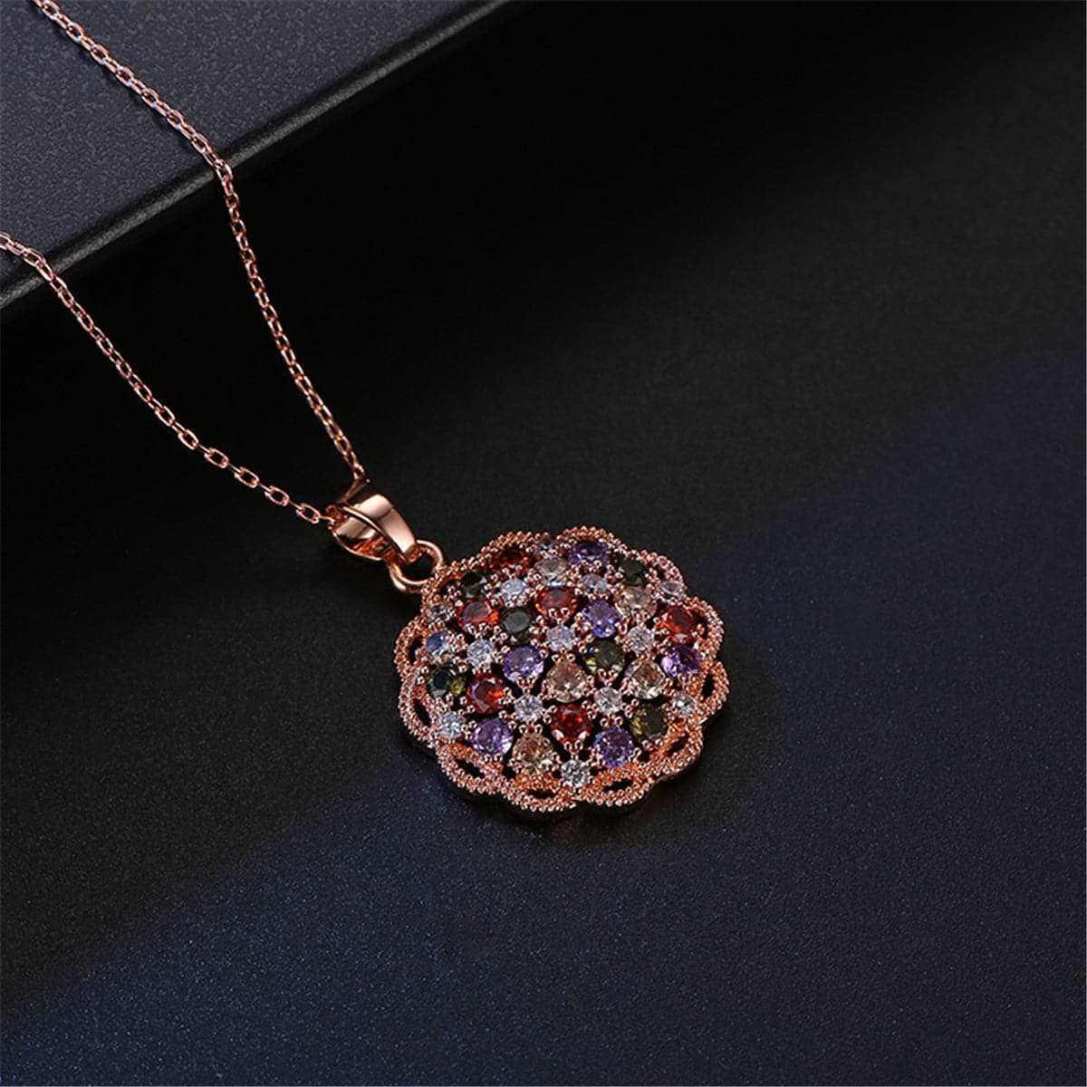 Jewel-tone Cubic Zirconia & Rose Goldtone Pavé Necklace