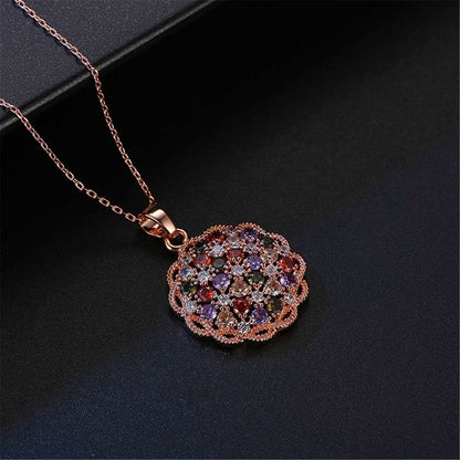 Jewel-tone Cubic Zirconia & Rose Goldtone Pavé Necklace