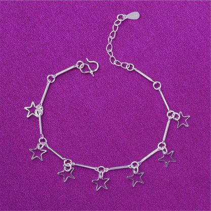 Silvertone Open Star Anklet-1