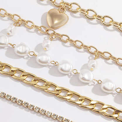 Pearl & Cubic Zirconia Goldtone Heart Bracelet Set