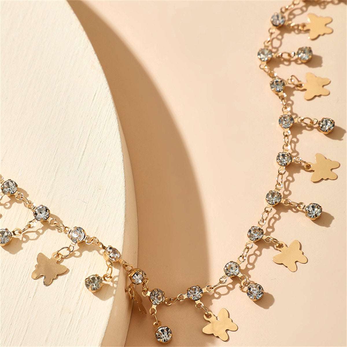 Cubic Zirconia & Goldtone Butterfly Station Anklet