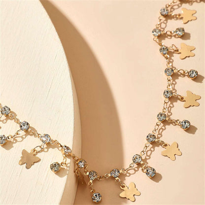 Cubic Zirconia & Goldtone Butterfly Station Anklet