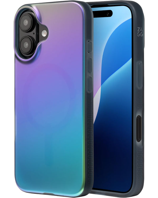 Zagg Milan Snap Case for Iphone 16 - Color Changing Finish, Magsafe & Wireless Charging Compatible, 13ft Drop Protection, Graphene Reinforced, Eco-Friendly, Raven Feather