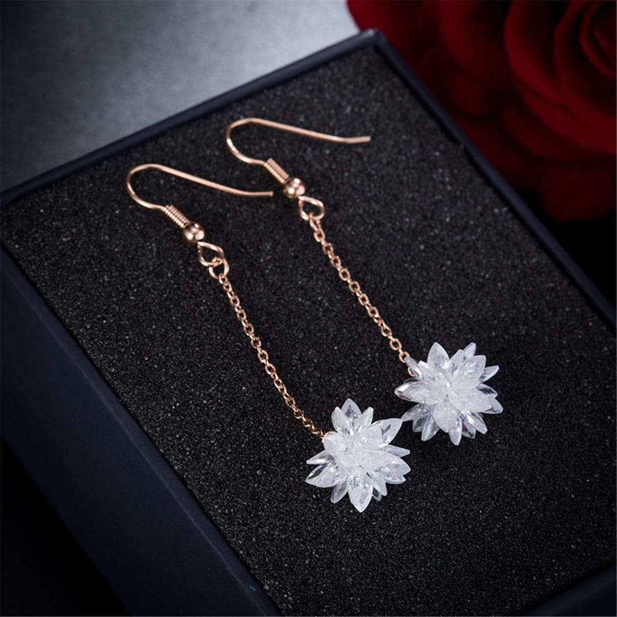 Cubic Zirconia & Rose Goldtone Snowflake Dangle Drop Earrings