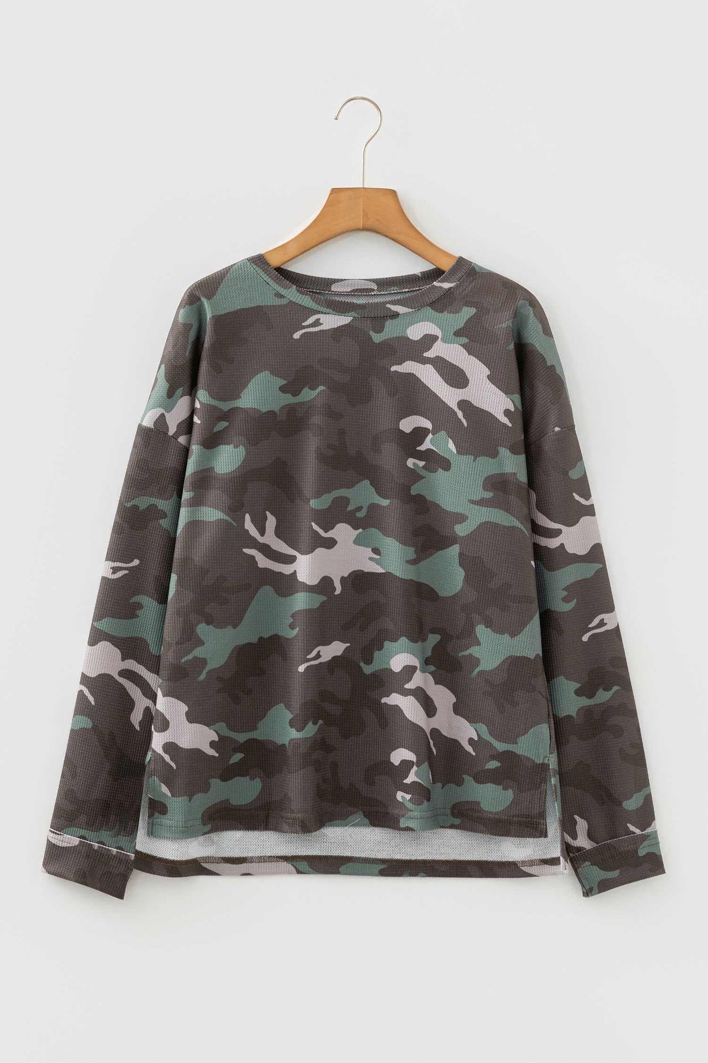 Anaya Textured Drop Shoulder Long Sleeve Top - Green / L - 12/14