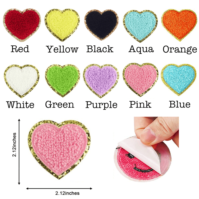 Self Adhesive Chenille Heart Patches - Black / Heart
