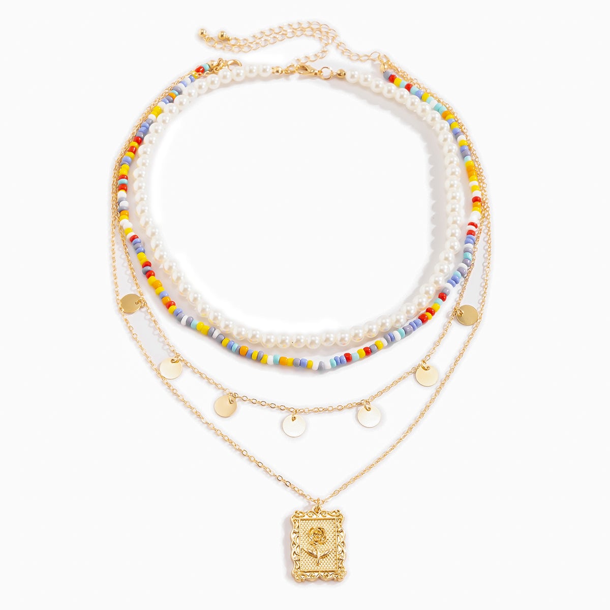 Goldtone Rose Card Pendant Necklace Set