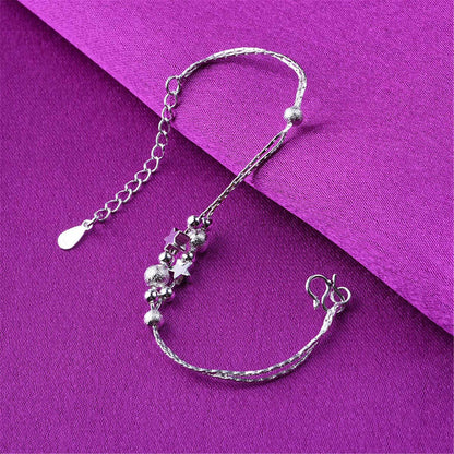 Silvertone Star & Bead Anklet