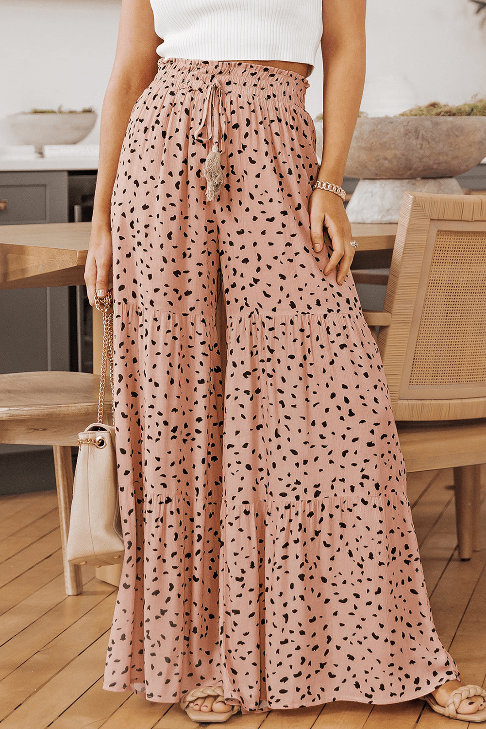 Analia Leg Dalmatian Palazzo Pants - Brown / L - 12/14