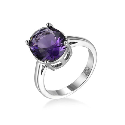 Purple Crystal & Silvertone Oval-Cut Solitaire Ring-1