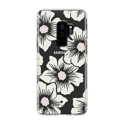 Kate Spade New York Phone Case | for Samsung Galaxy S9 Plus | Protective Clear Crystal Phone Cases with Slim Design and Drop Protection - Hollyhock Floral Clear / Cream with Stones