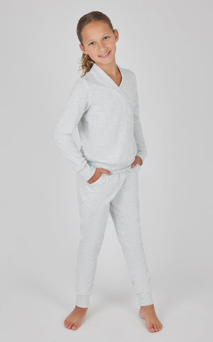 Girls 2 PC Terry Crossover Long Sleeve Top + Brushed Jogger Set