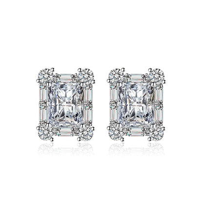 Clear Crystal & Cubic Zirconia Silvertone Rectangular Stud Earrings